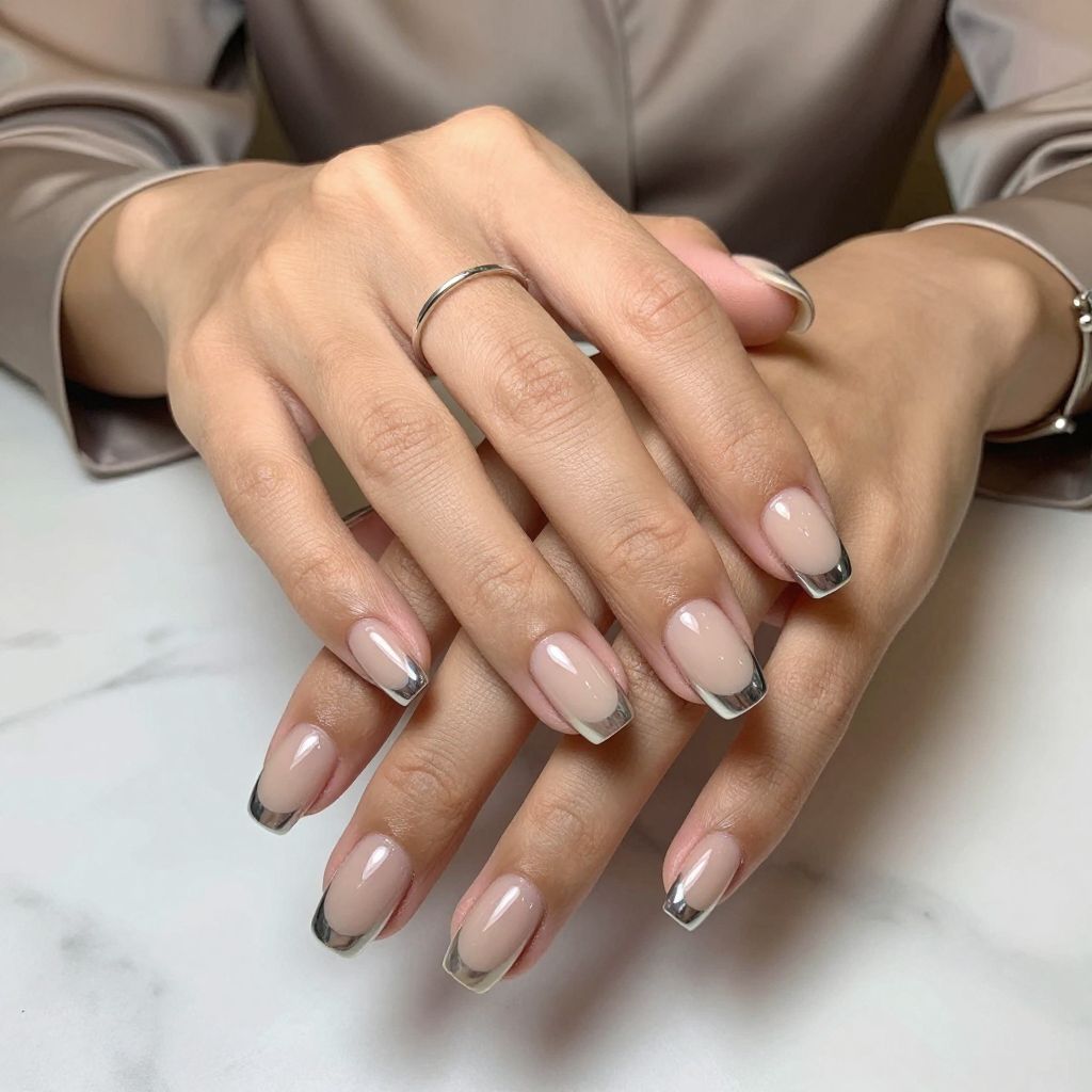 Metallic Silver Tips on Nude Base