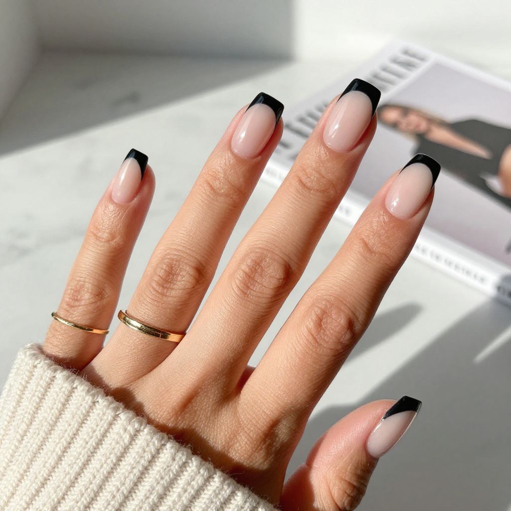 Black Tips on Clear Nails