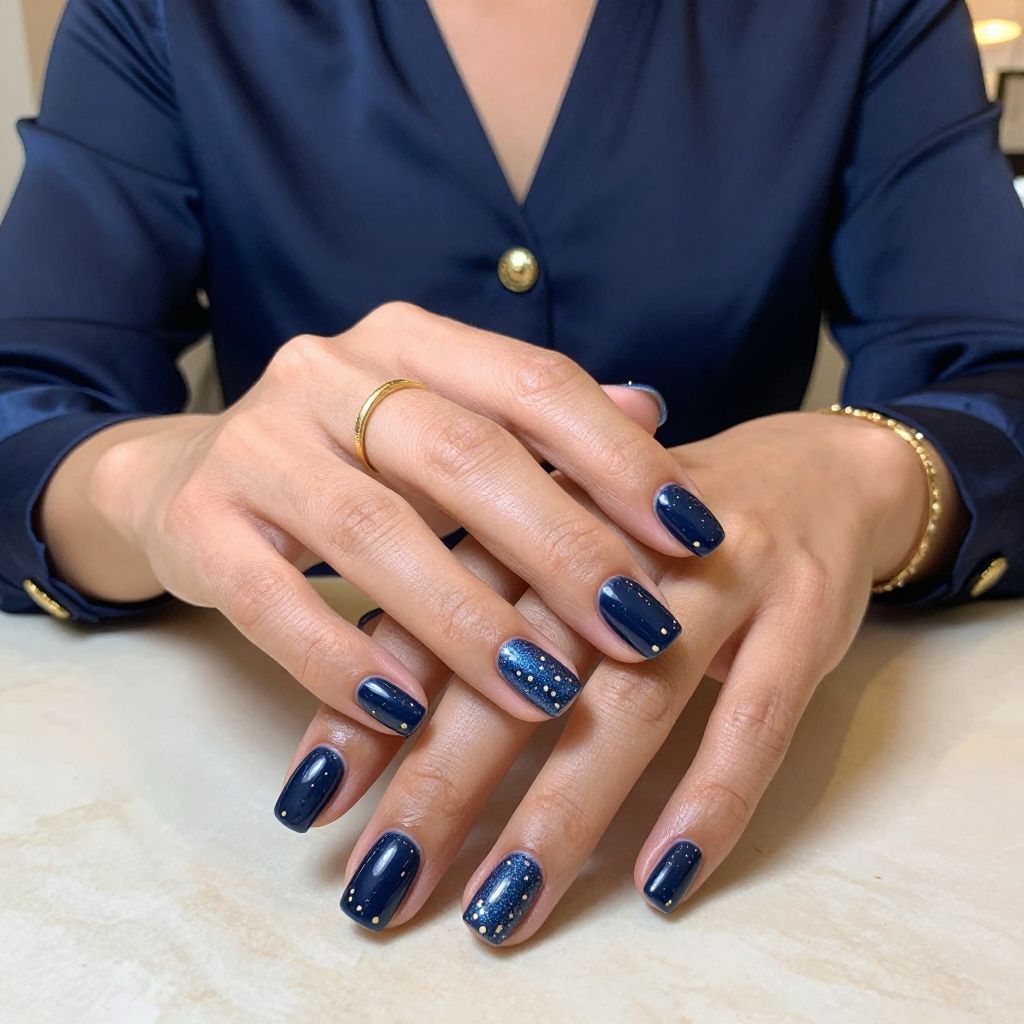 Navy Blue with Gold Dots