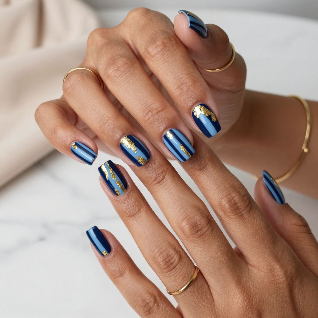 Navy Blue Stripes and Gold Foil