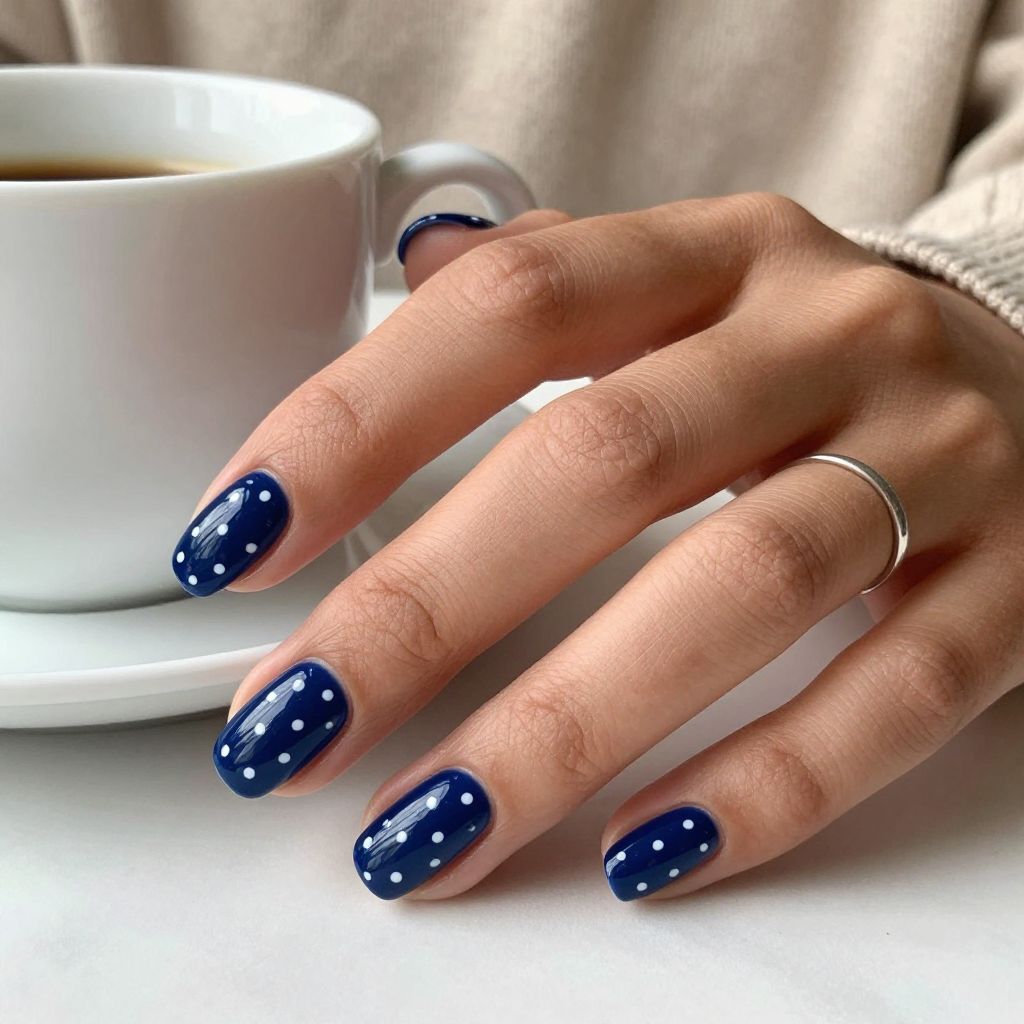 Navy Blue with Tiny White Polka Dots