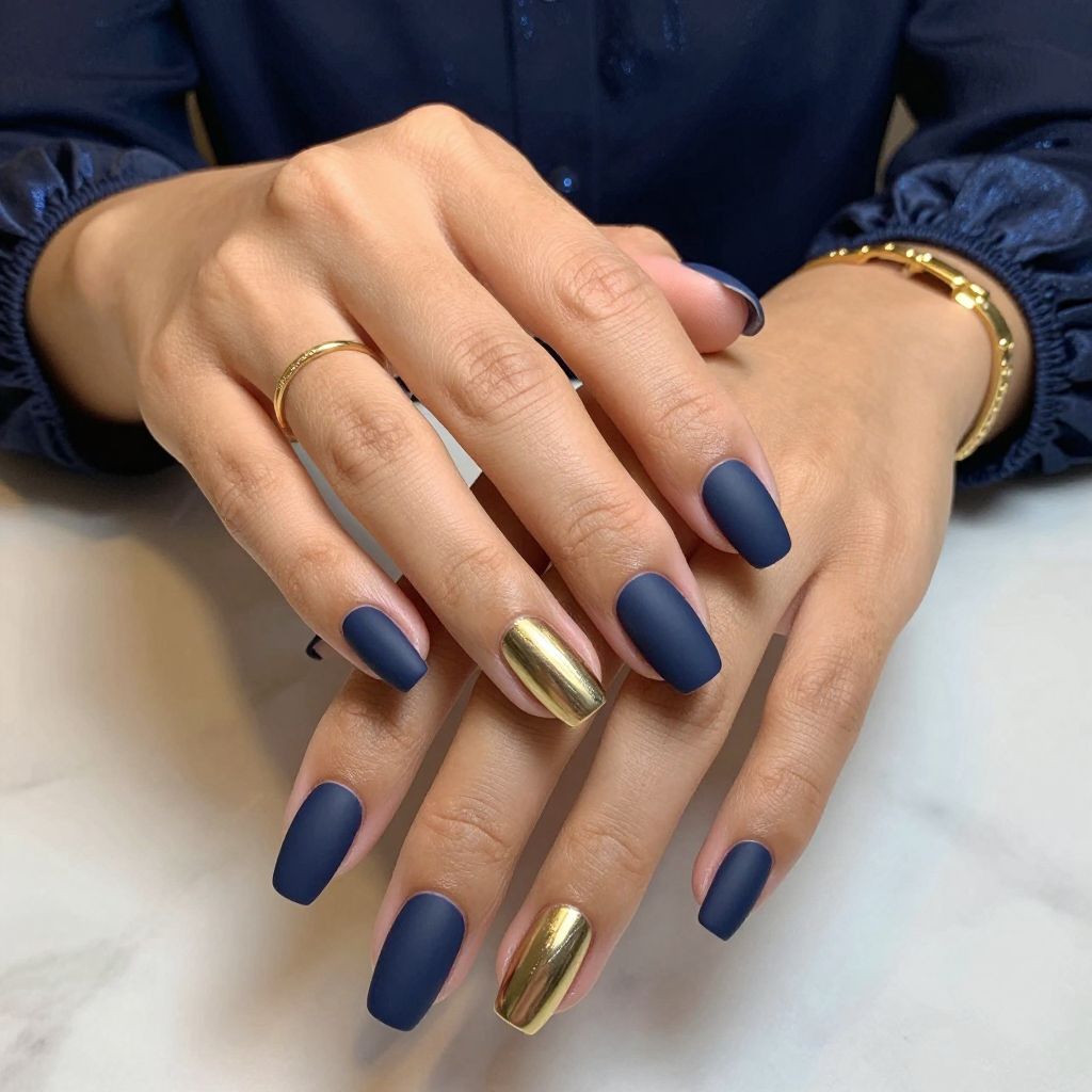 Matte Navy with Metallic Gold Accent