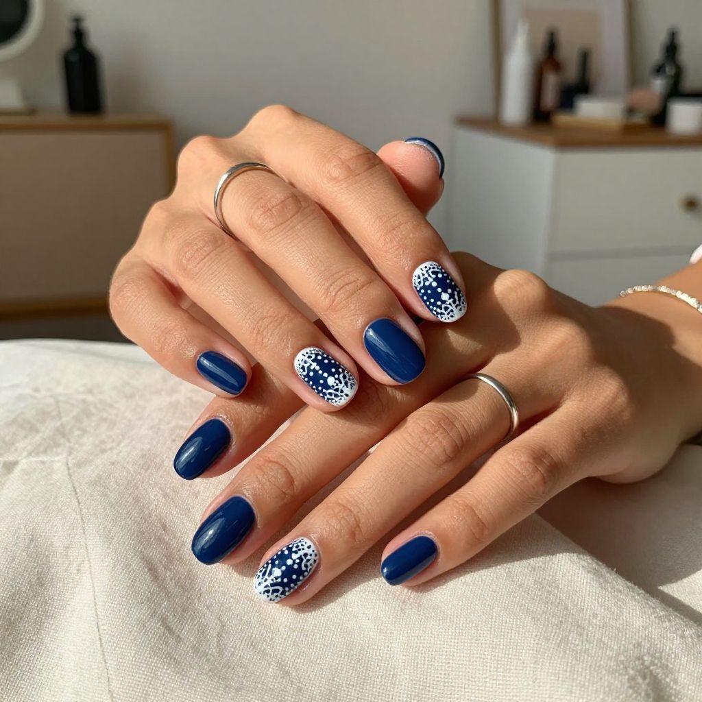 Navy with White Dotted Lace
