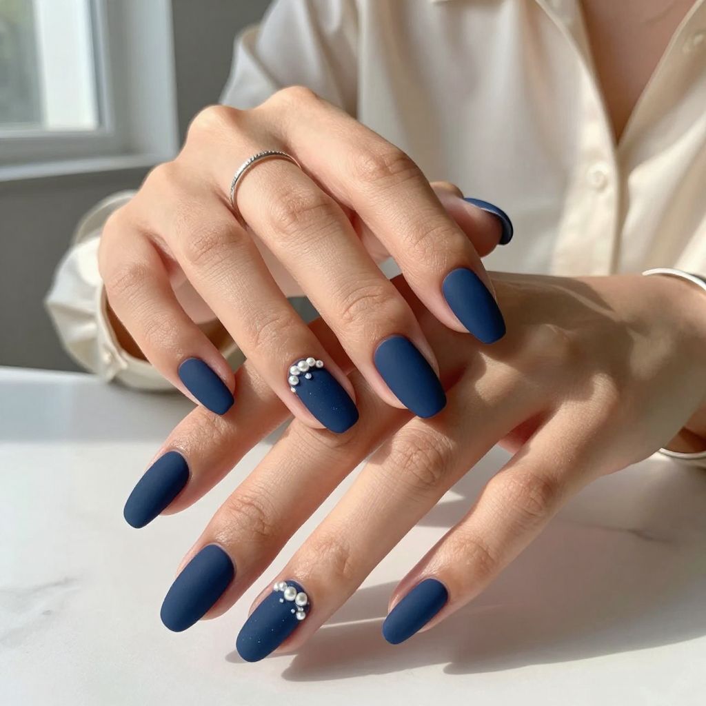 Navy Matte with Pearl Embellishments