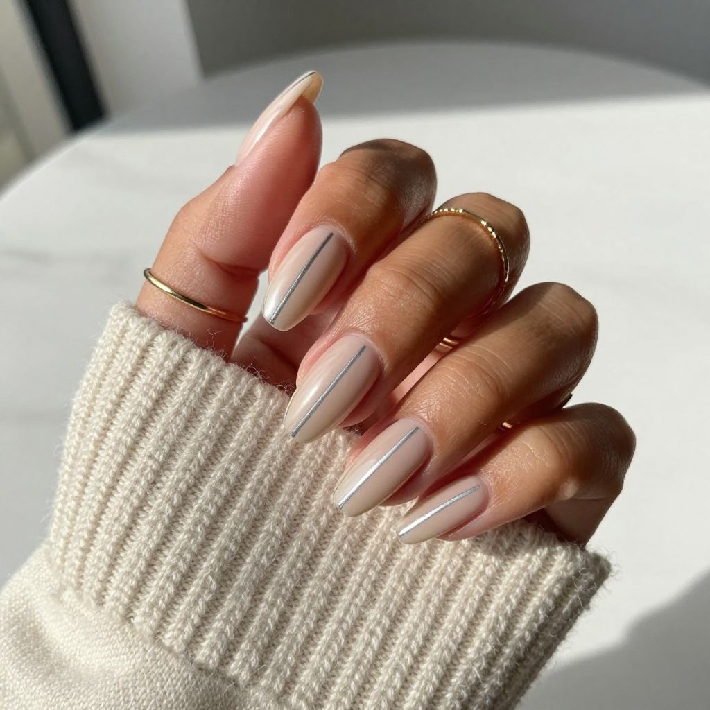Almond Nude Chrome Stripes