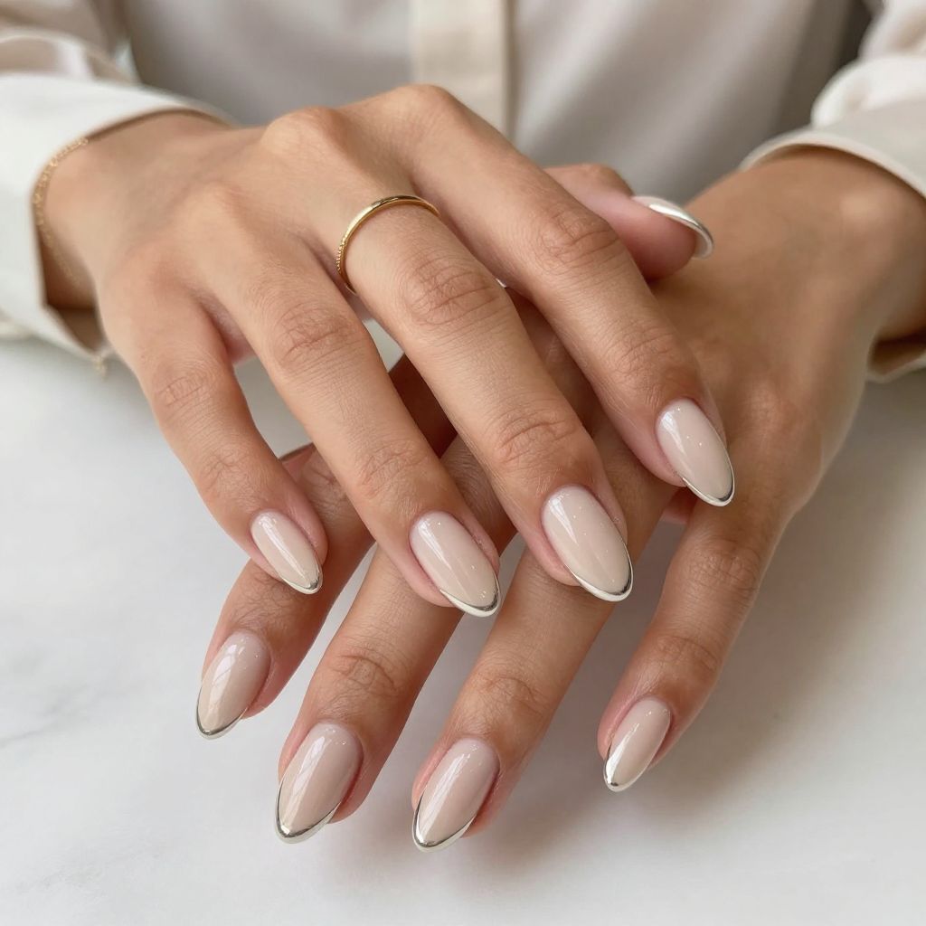 Glazed Almond Nude Chrome Tips