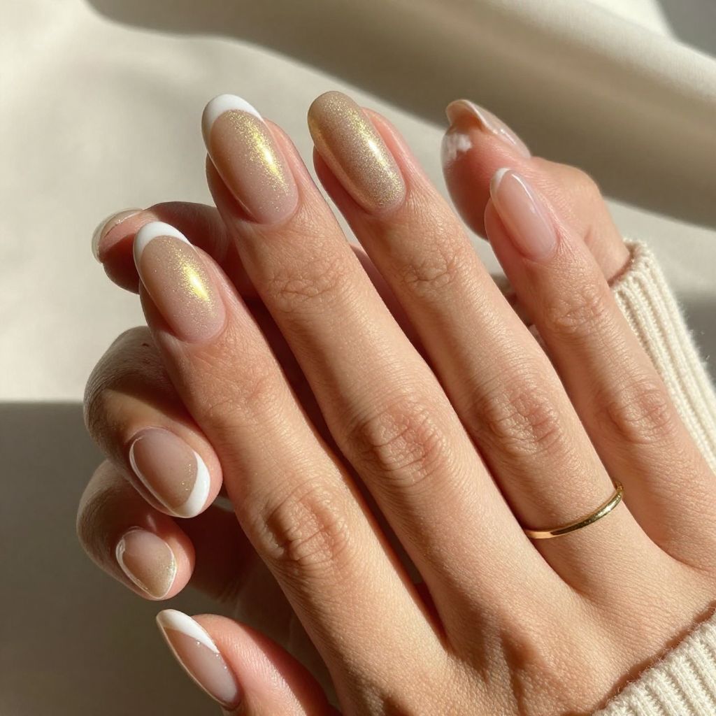 Champagne Gold Shimmer with French Tips