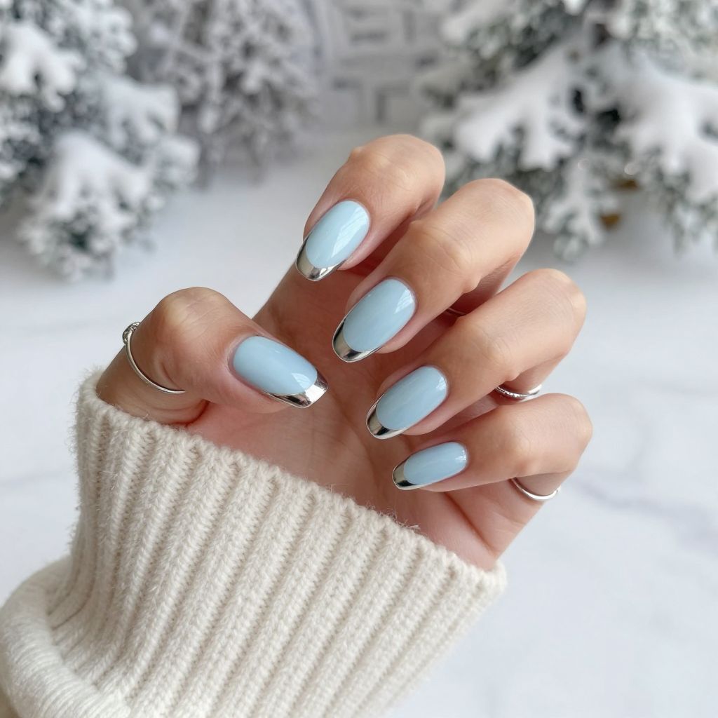 Icy Blue with Silver French Tips