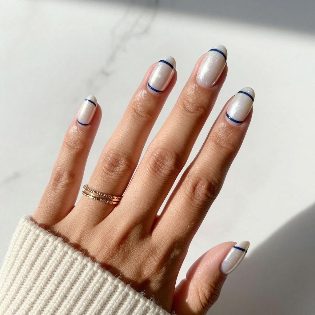 Pearl White with Navy Blue Stripes