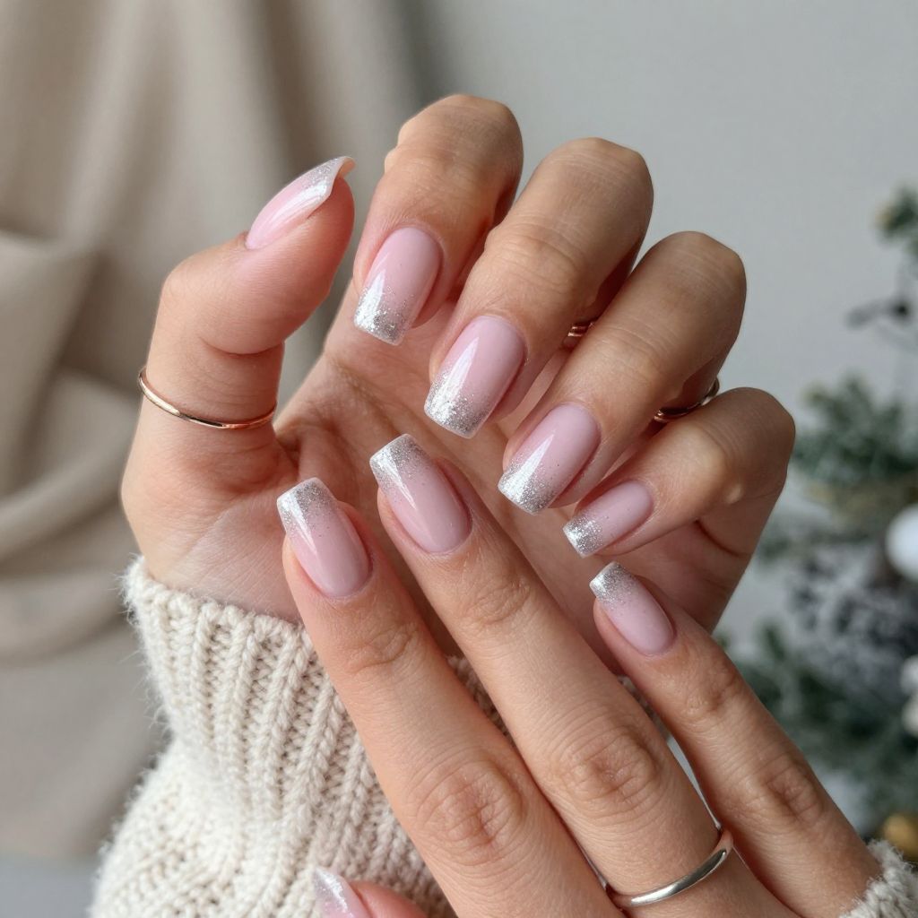 Blush Pink and Silver Glitter Fade