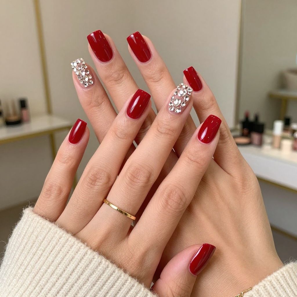 Cherry Red Gloss with Rhinestone Cluster