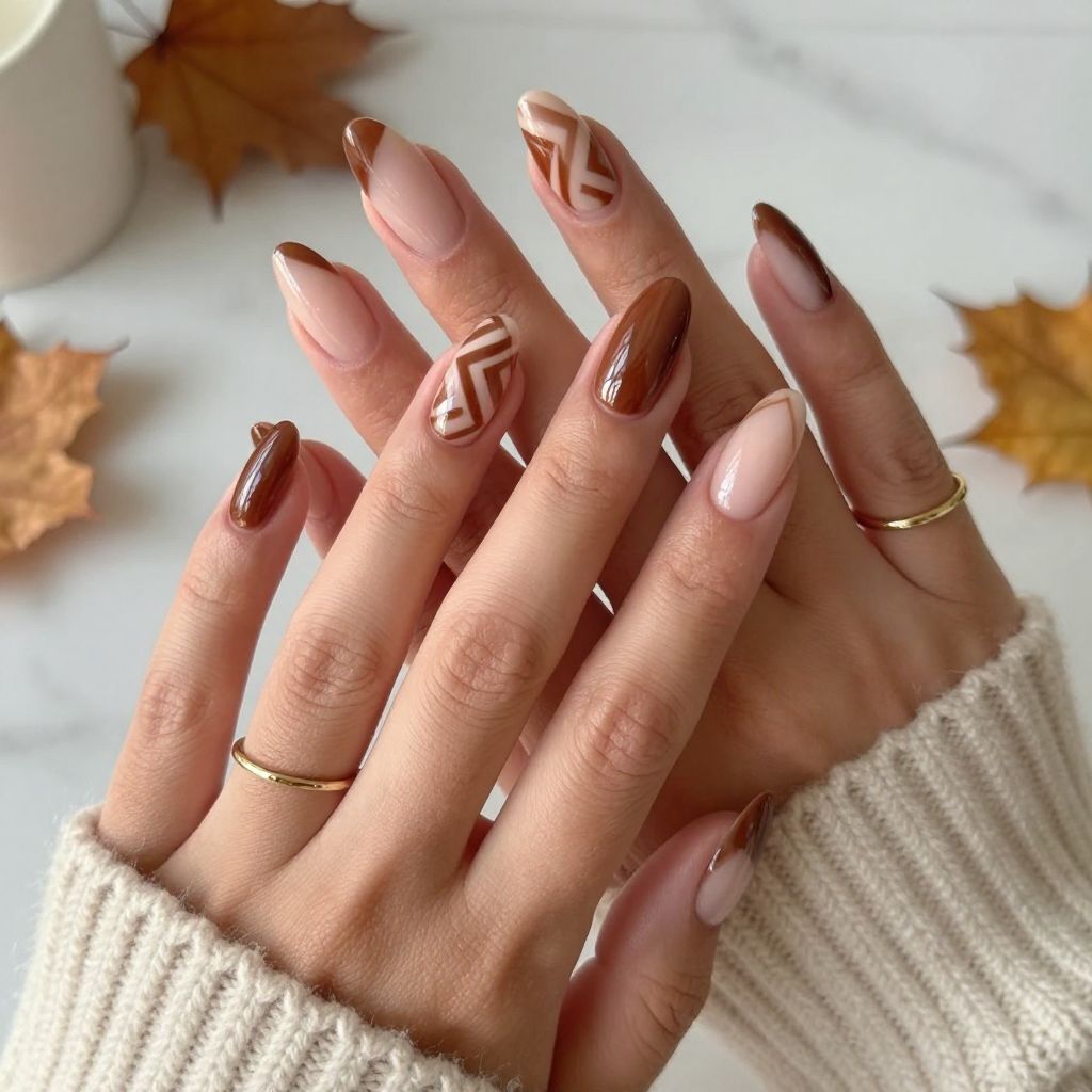 Chocolate Brown And Nude Chevron