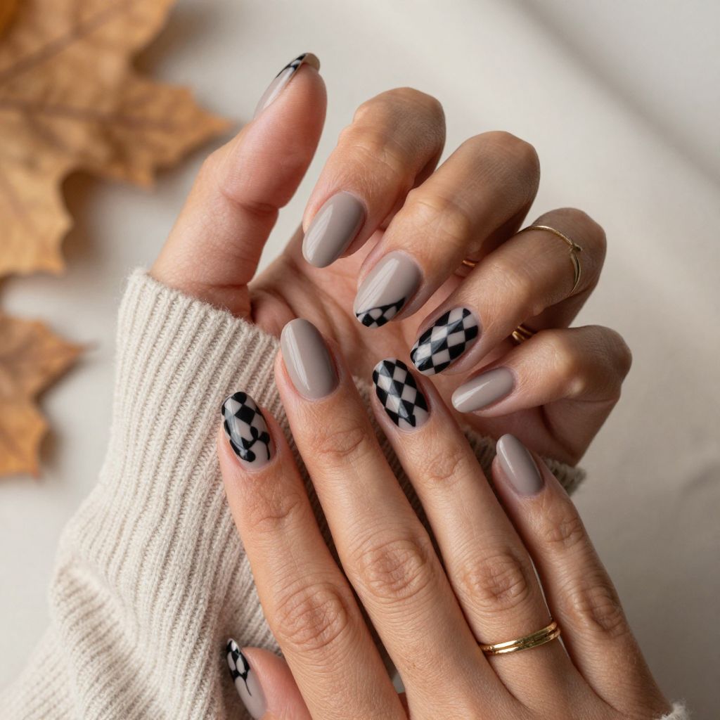 Sheer Taupe with Matte Checkerboard