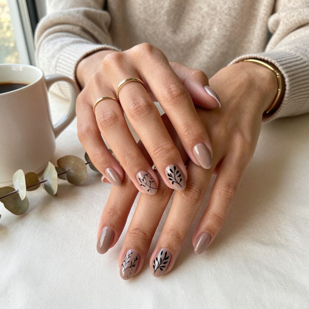 Warm Taupe with Matte Leaf Art