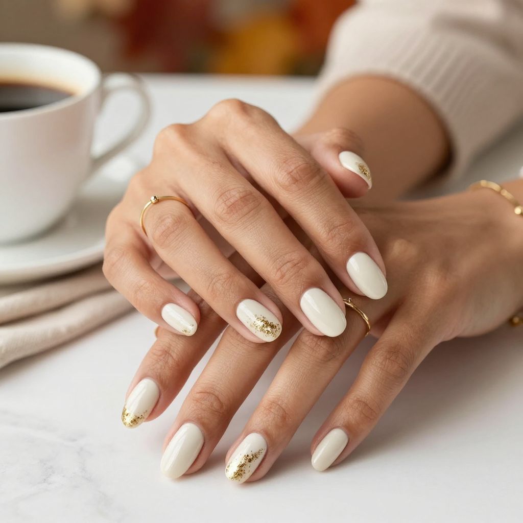 Creamy White with Gold Glitter Tips