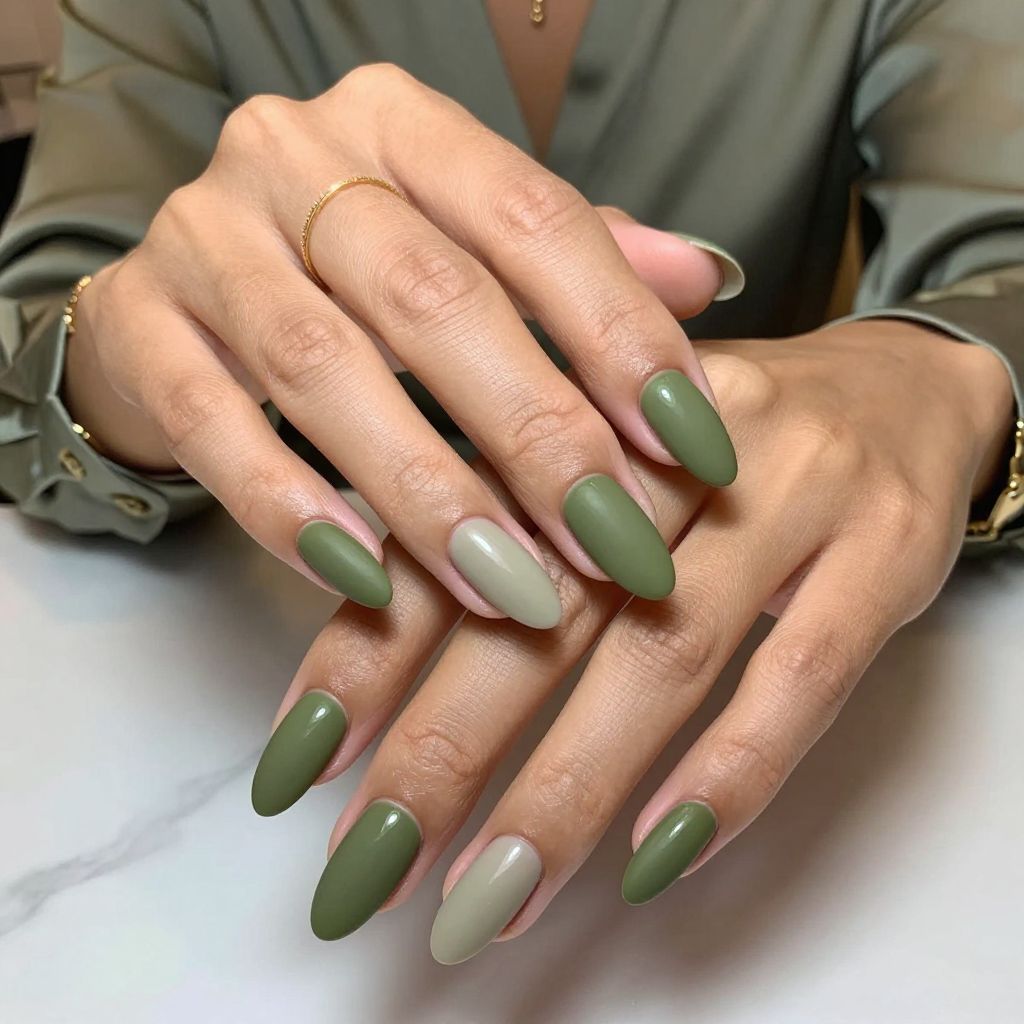 Olive Green Matte with Glossy Tips