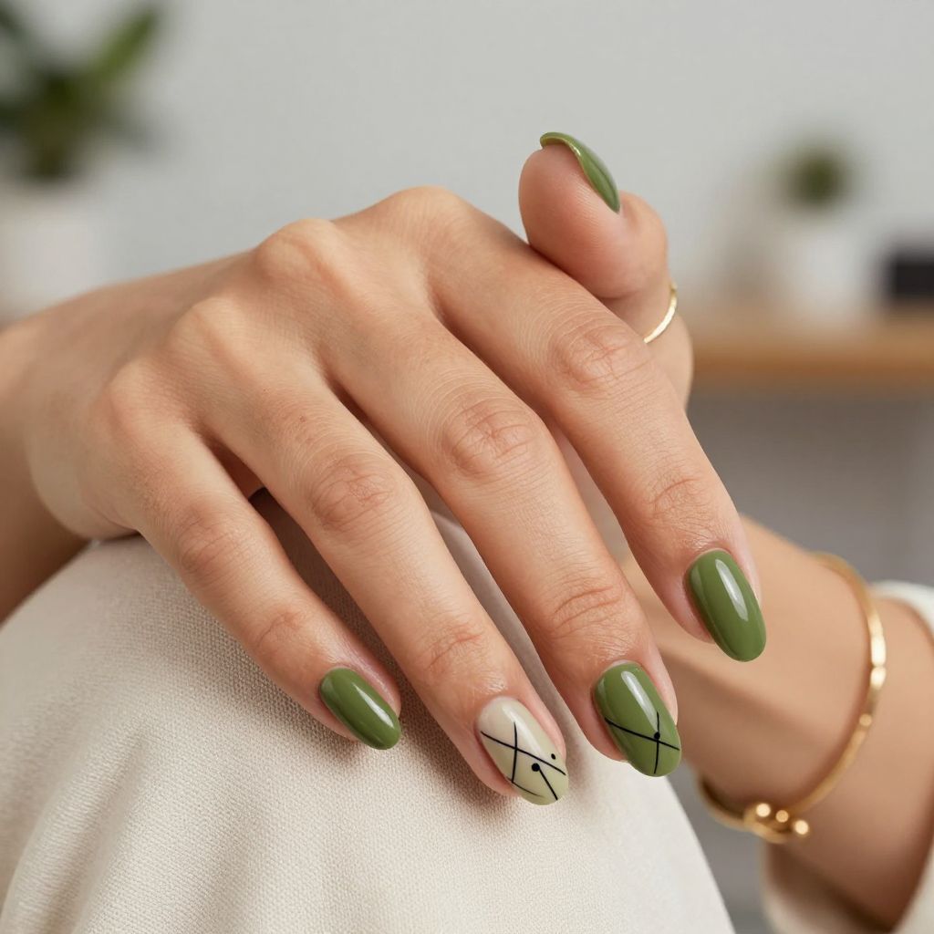Olive Green Minimalistic Line Art