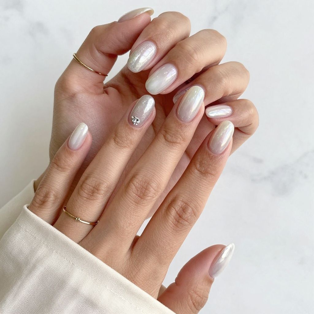 Pearl White to Silver Ombre with Rhinestone Accent