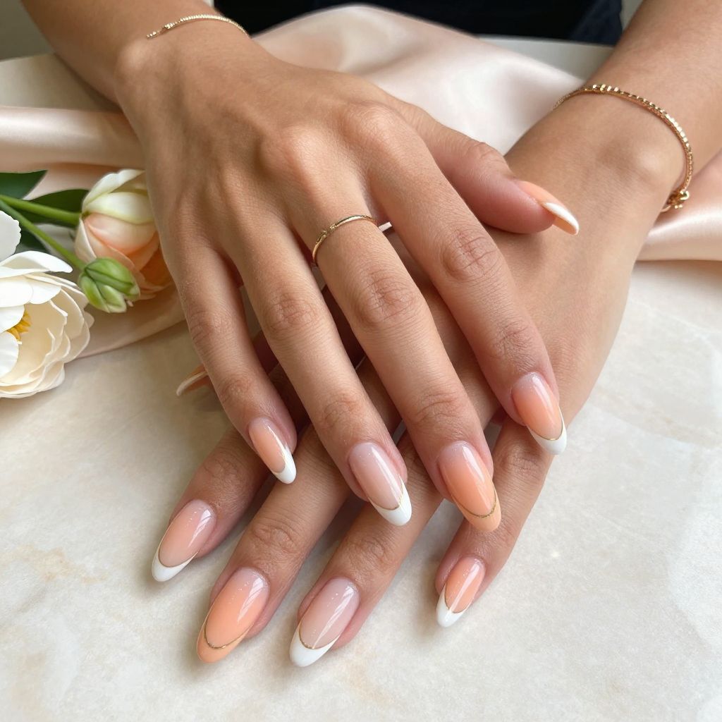 Peach Ombre French with Thin Gold Line