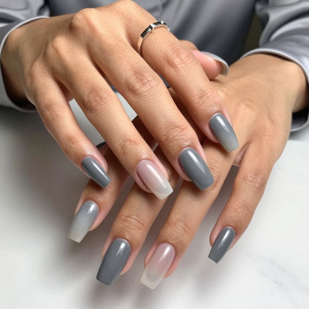 Smoky Grey Ombre with Clear Tips