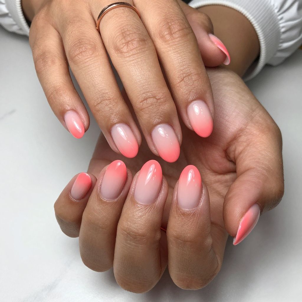 Coral Pink Ombre Floating French Tips