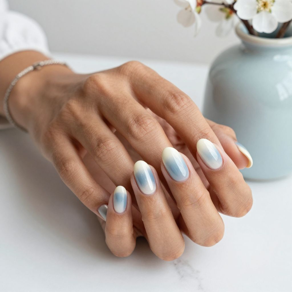 Dusty Blue Ombre French with Pearl Finish