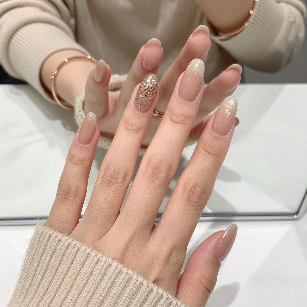 Champagne Gold Ombre French with Glitter Accent