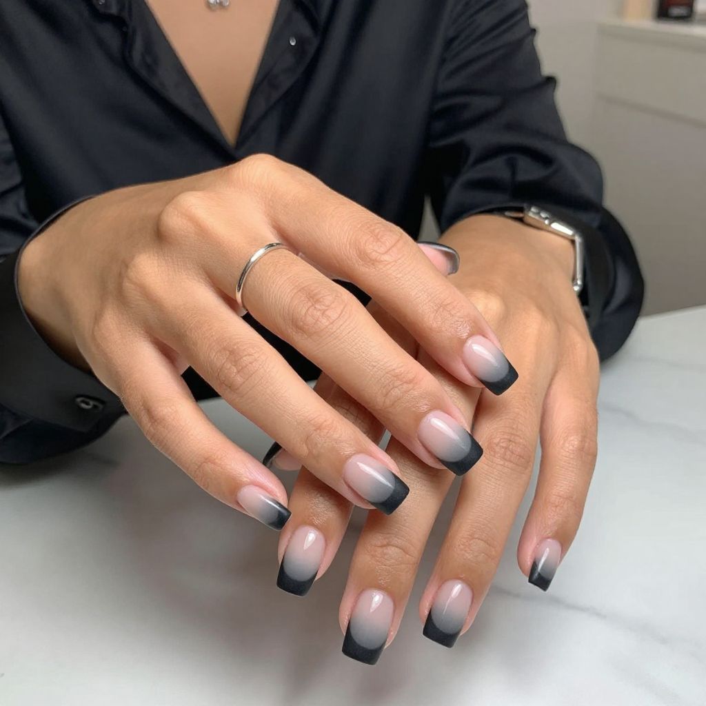Grey Ombre French with Matte Black Tips