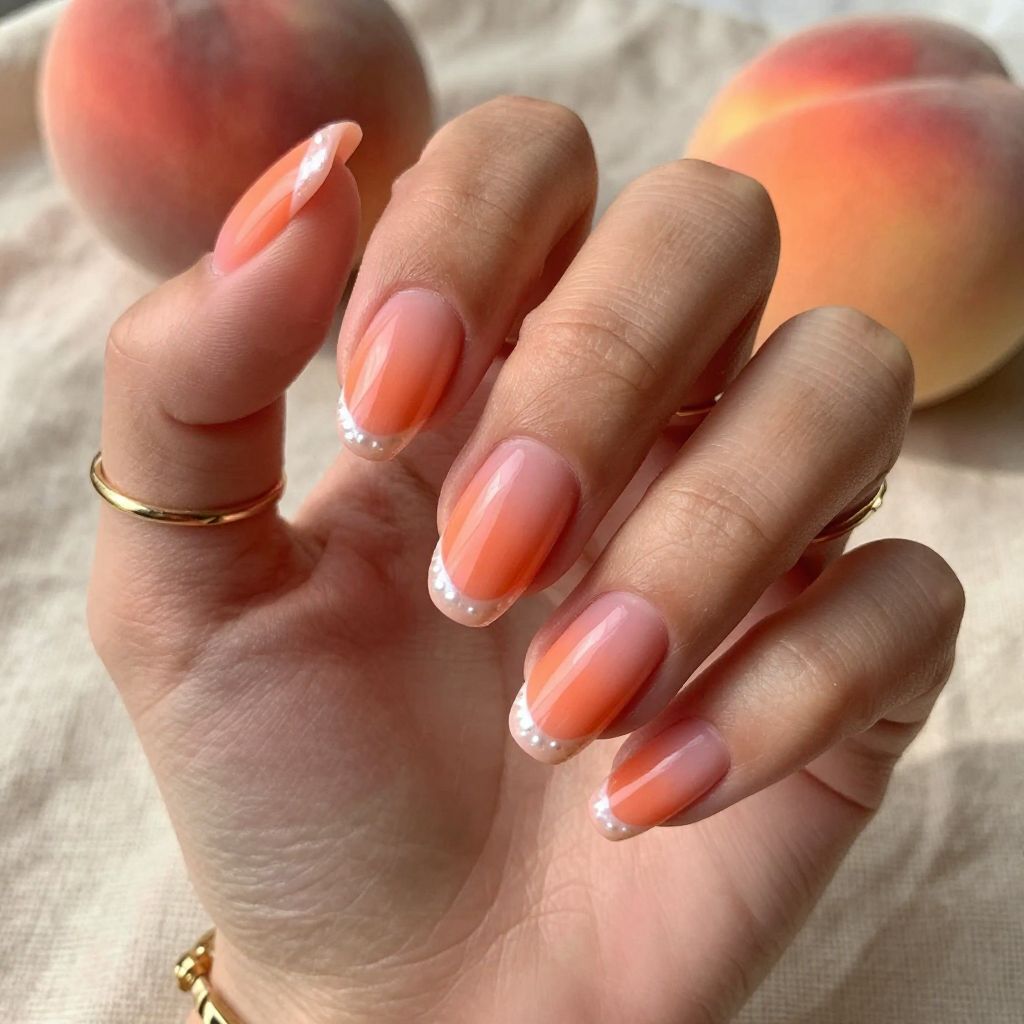 Coral to Peach Ombre with Sheer White Tips