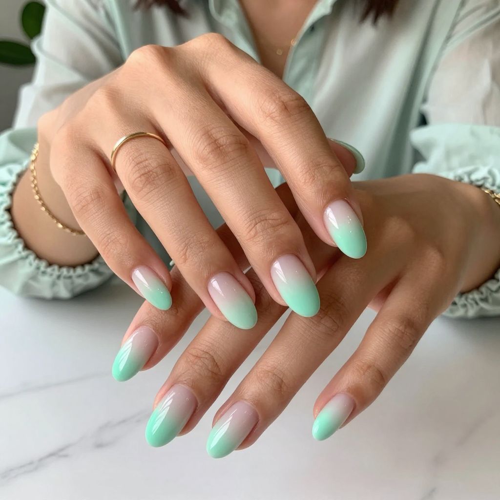 Mint Green Ombre Tips with Natural Nail Bed