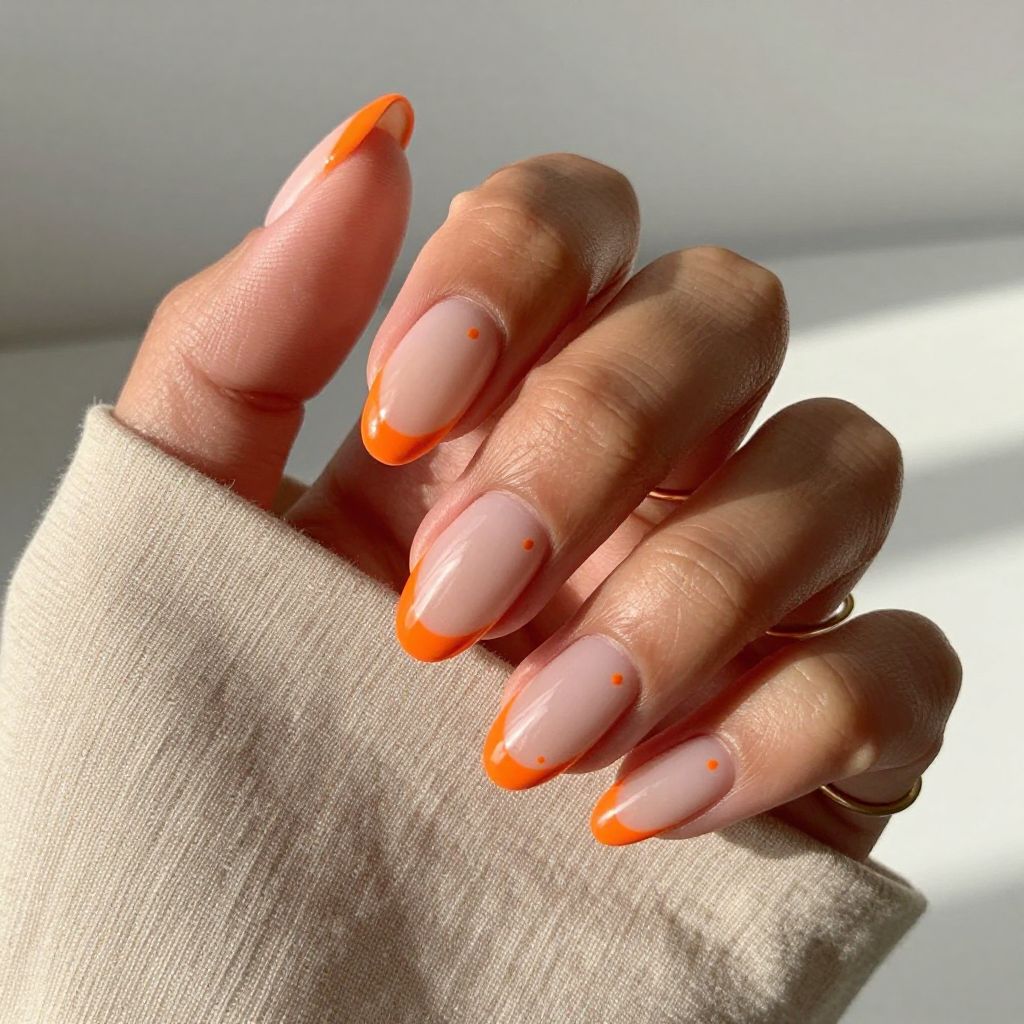 Clear Base with Orange French and Tiny Dots