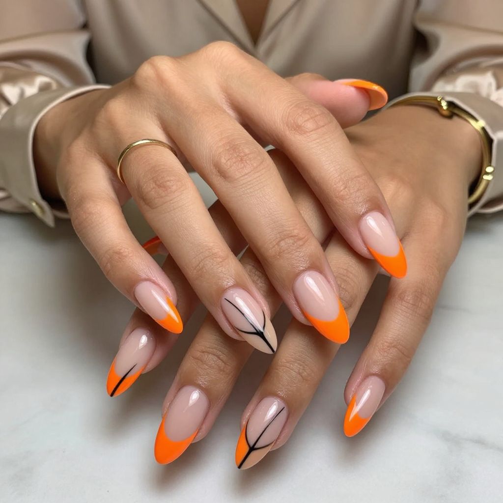 Glossy Orange Tips with Tribal Black Lines