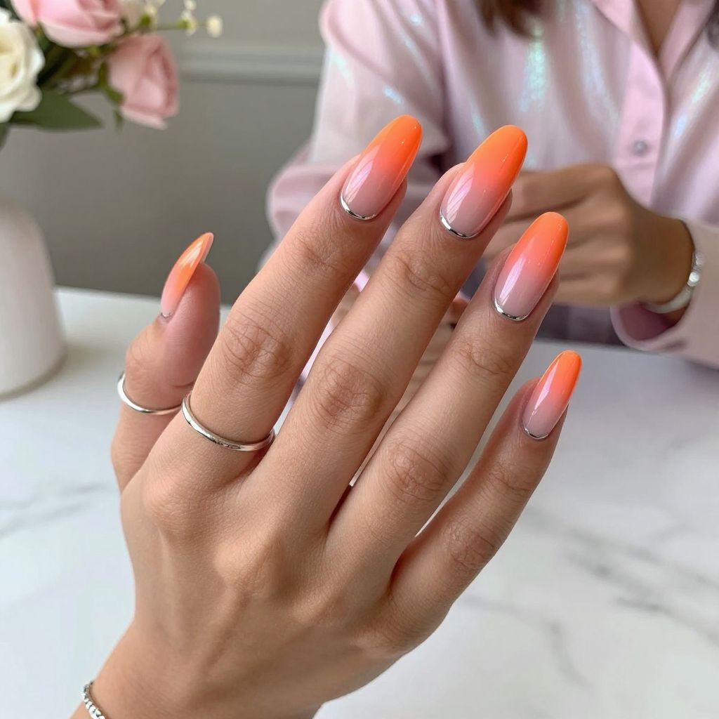 Ombre Orange Tips with Silver Chrome Edging