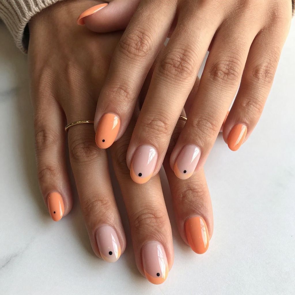 Soft Orange Tips with Minimalist Black Dot Accents