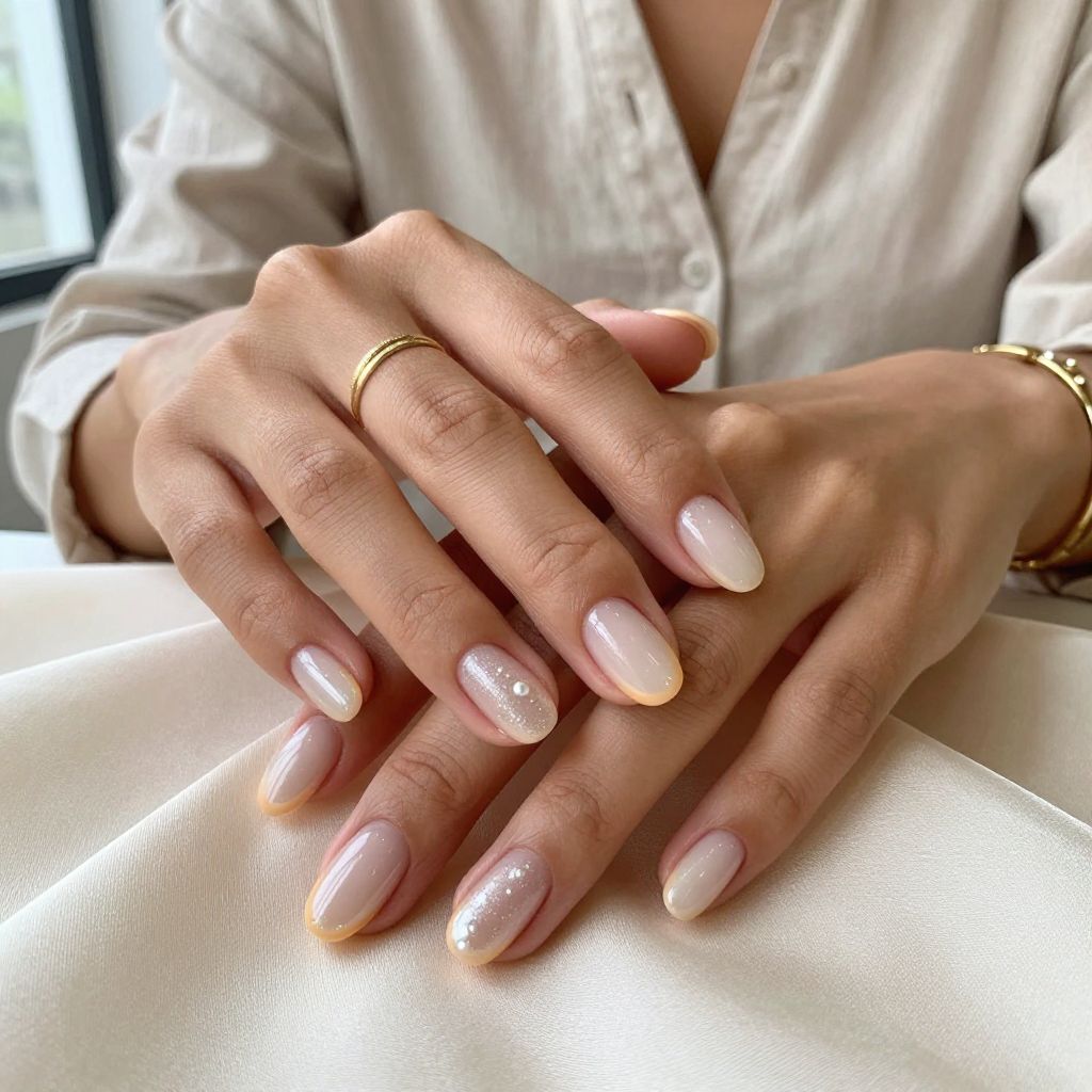 Creamy Apricot French Tips with Pearl Finish