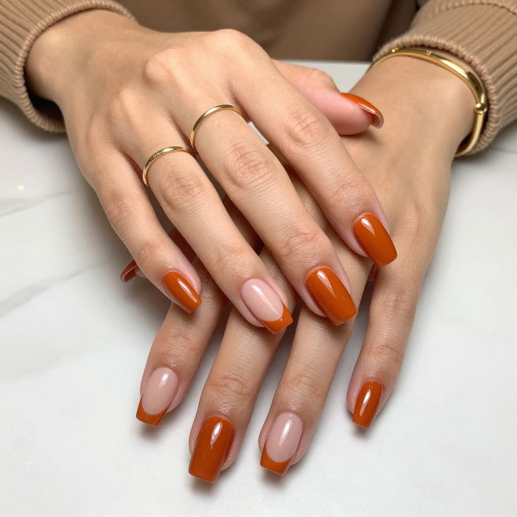 Burnt Orange French Tips with Matte and Glossy Combo