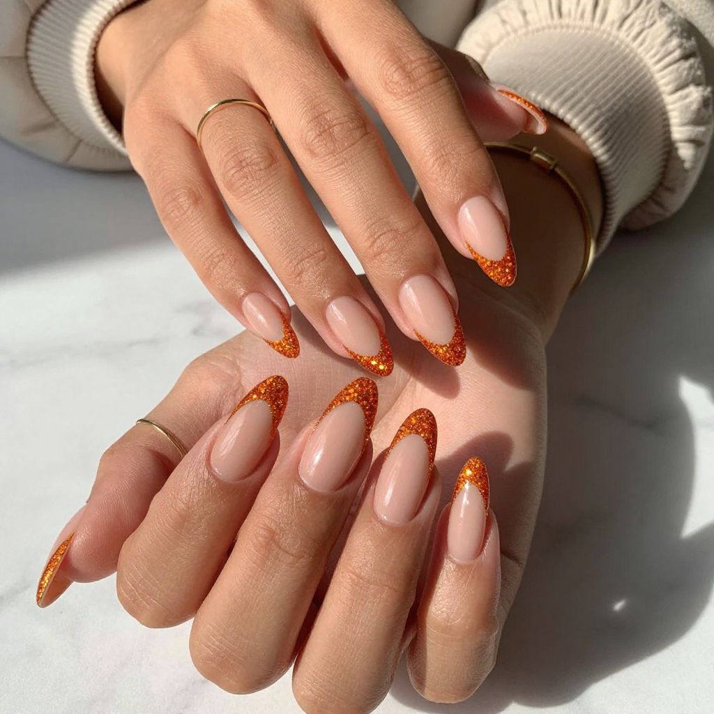 Chunky Glitter Orange Tips