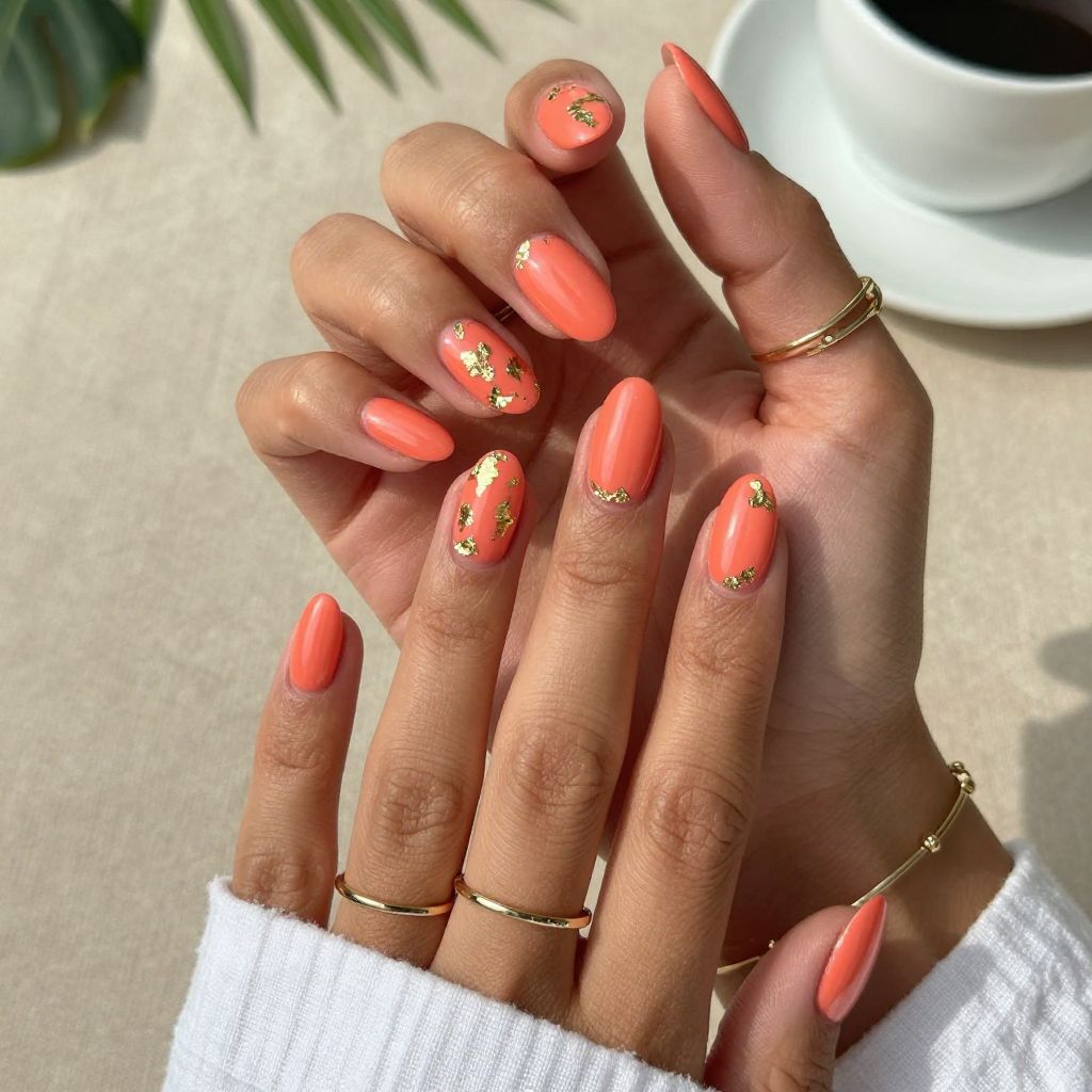 Bright Coral Overlay With Gold Foil