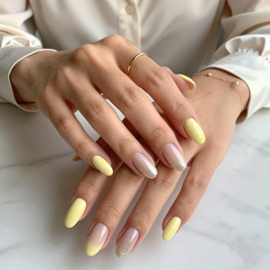Pastel Yellow French with Glitter Fade
