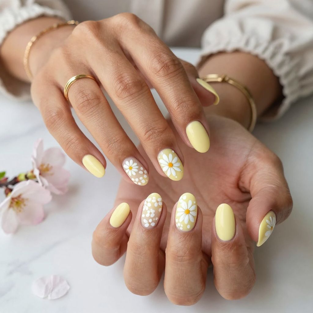 Pastel Yellow Matte with Floral Hand-Painting
