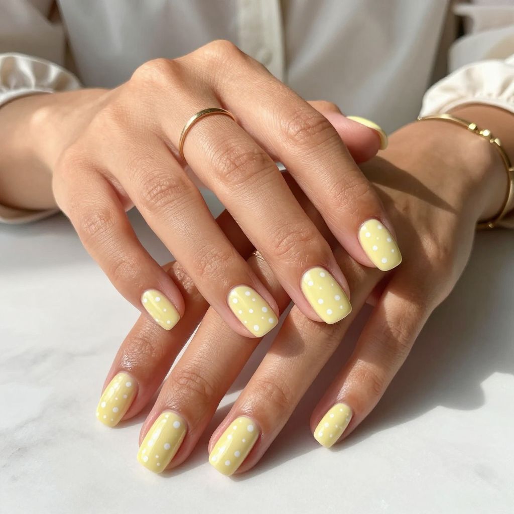 Pastel Yellow with White Polka Dots