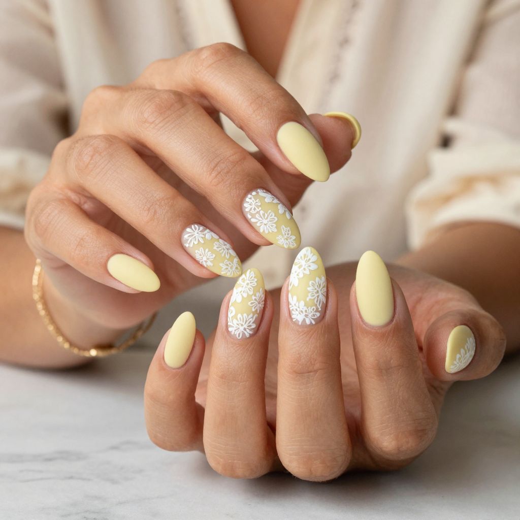 Pastel Yellow Matte with White Lace Detail