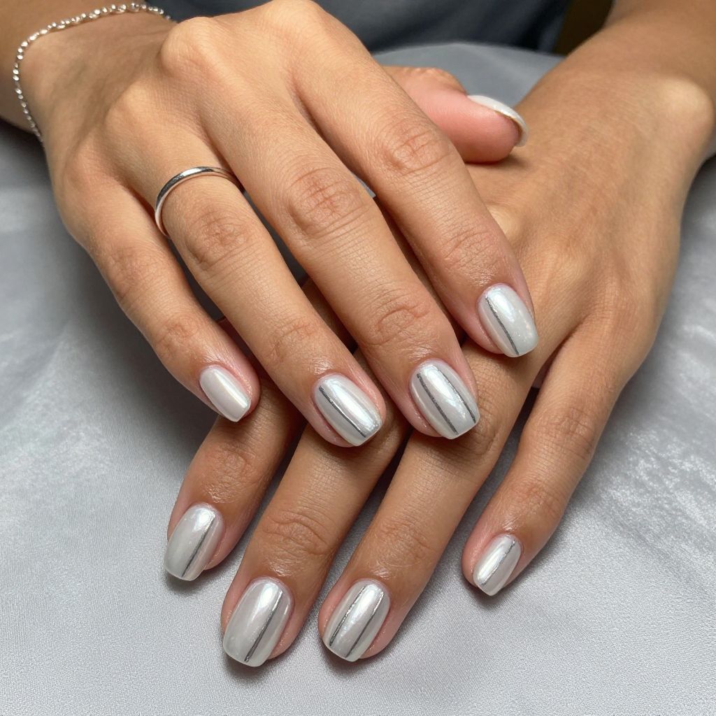 Short Rounded Pearl Chrome with Metallic Stripes