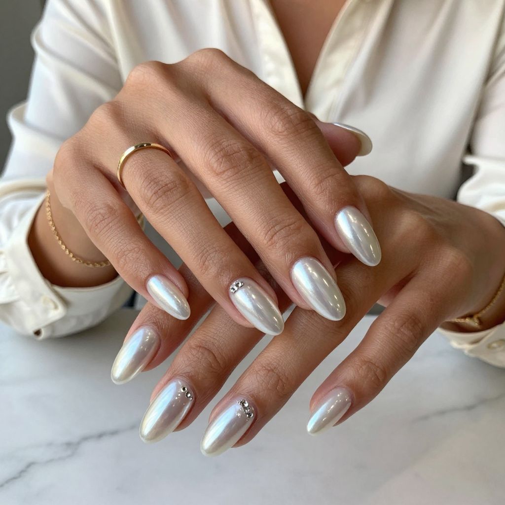 Long Coffin Pearl Chrome with Crystal Accents
