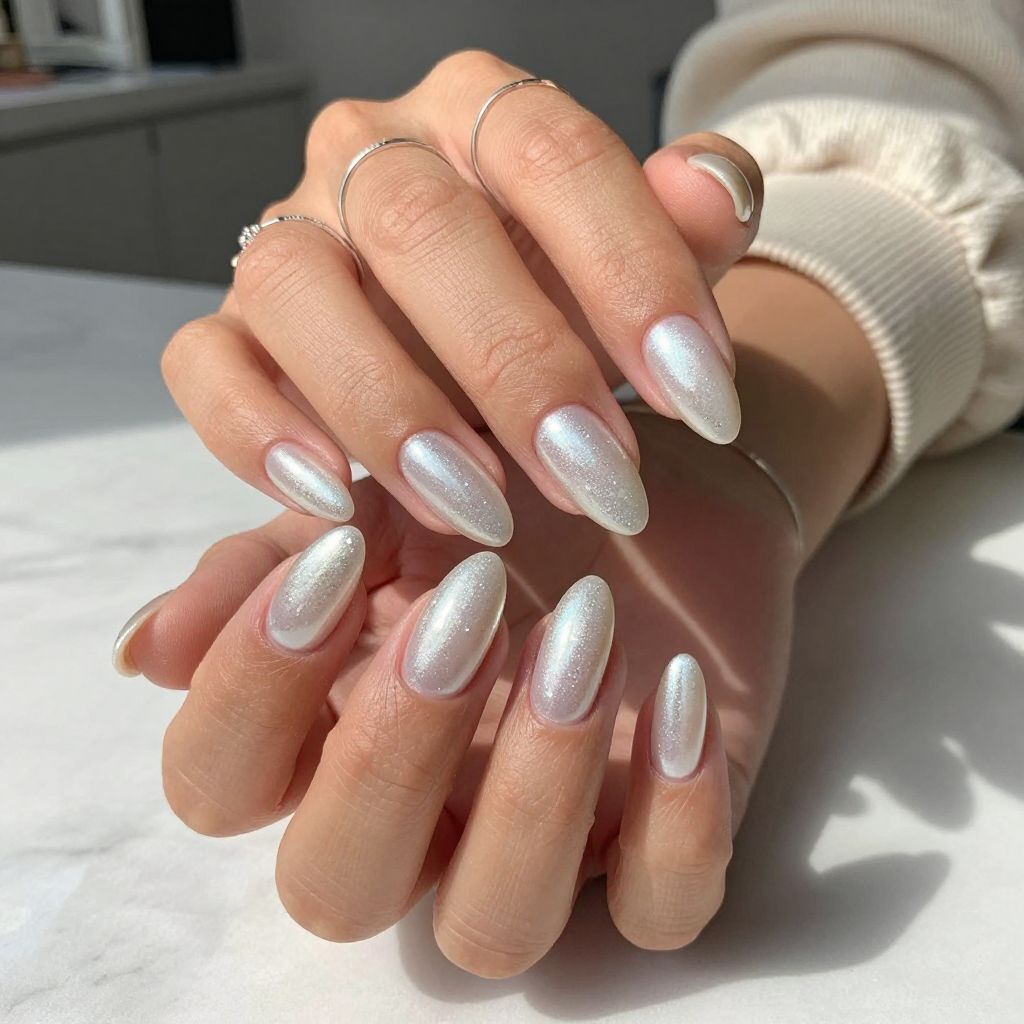 Stiletto Pearl Chrome with Iridescent Flakes