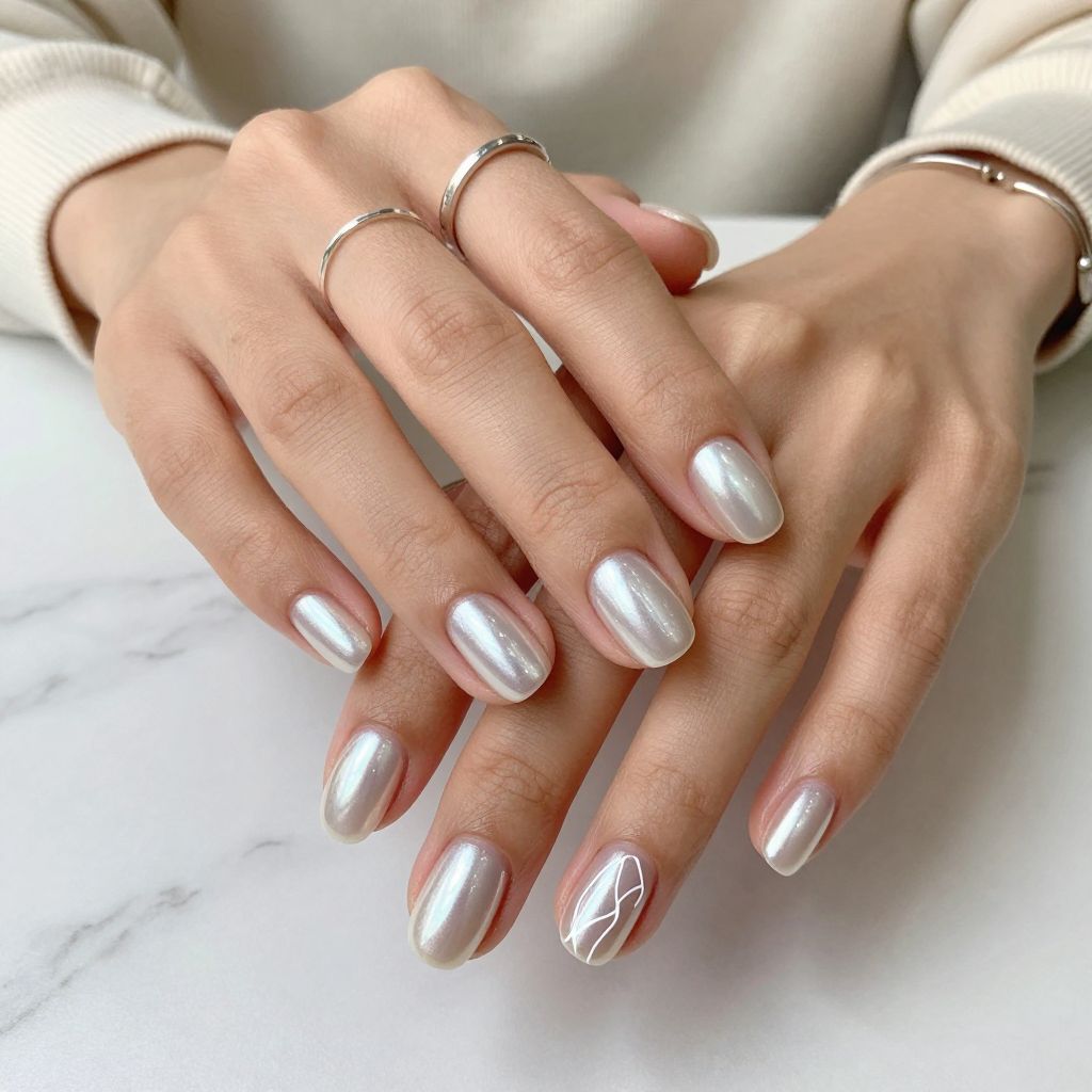 Rounded Short Pearl Chrome with Minimalist Line Art
