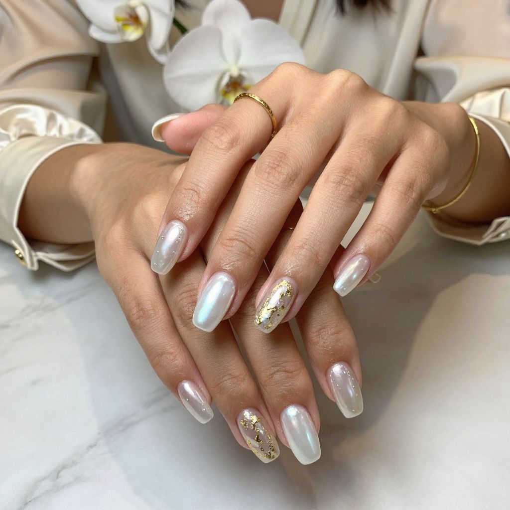 Square Almond Pearl Chrome with Gold Foil Accent