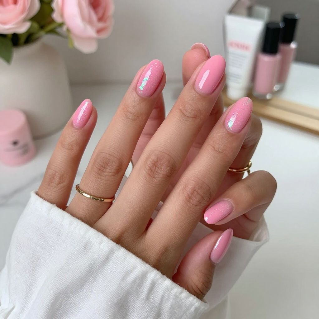Candy Pink with Subtle Holographic Sparkle