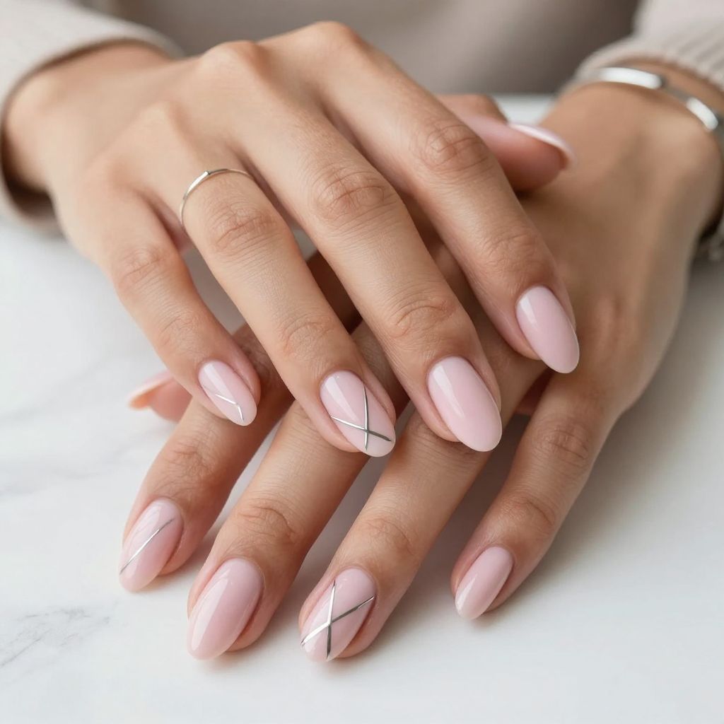 Pale Pink with Silver Geometric Lines