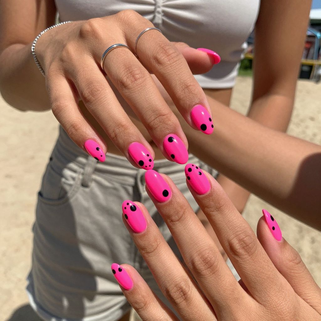 Neon Pink with Black Abstract Dots